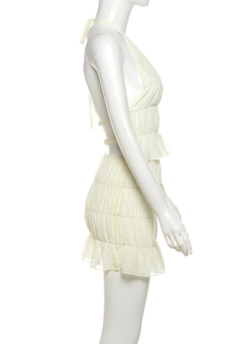 Arolora Pleated Halter Backless Vest Skirt Set