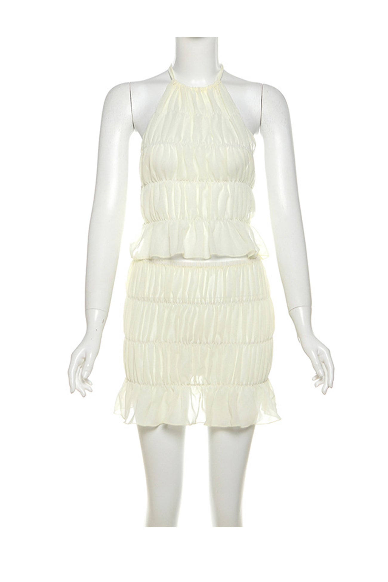 Arolora Pleated Halter Backless Vest Skirt Set