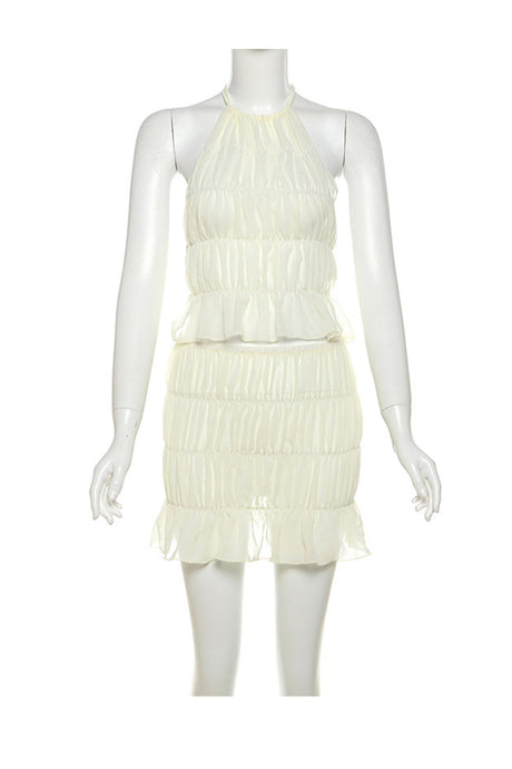 Arolora Pleated Halter Backless Vest Skirt Set