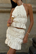 Arolora Pleated Halter Backless Vest Skirt Set
