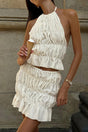 Arolora Pleated Halter Backless Vest Skirt Set