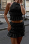 Arolora Pleated Halter Backless Vest Skirt Set