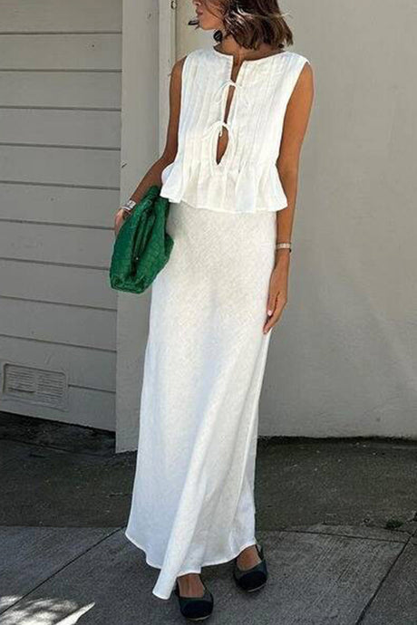 Pleated Tie-up Cotton Linen Tank Top