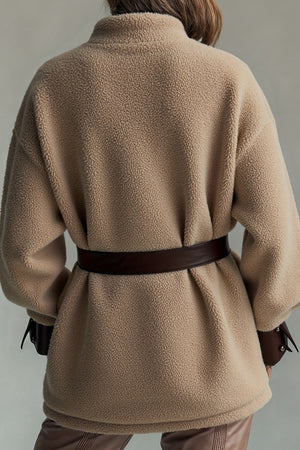 Plush PU Patchwork Belted Retro Coat