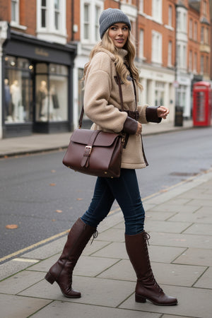 Plush PU Patchwork Belted Retro Coat