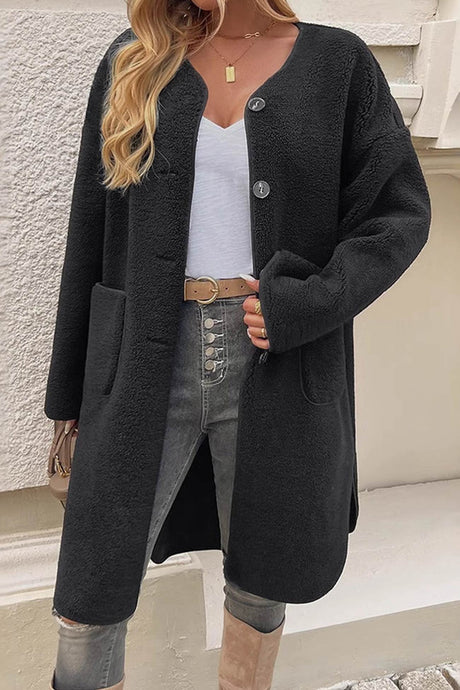 Plush Single-breasted Slit Cardigan