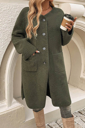 Plush Single-breasted Slit Cardigan