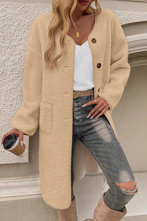 Plush Single-breasted Slit Cardigan