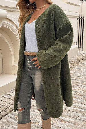 Plush Single-breasted Slit Cardigan