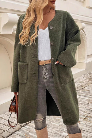 Plush Single-breasted Slit Cardigan