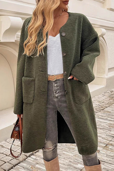 Plush Single-breasted Slit Cardigan