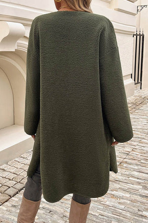 Plush Single-breasted Slit Cardigan