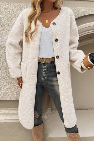 Plush Single-breasted Slit Cardigan