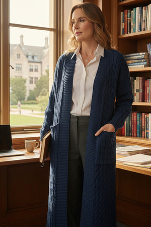 Pocketed Cable Knit Long Cardigan