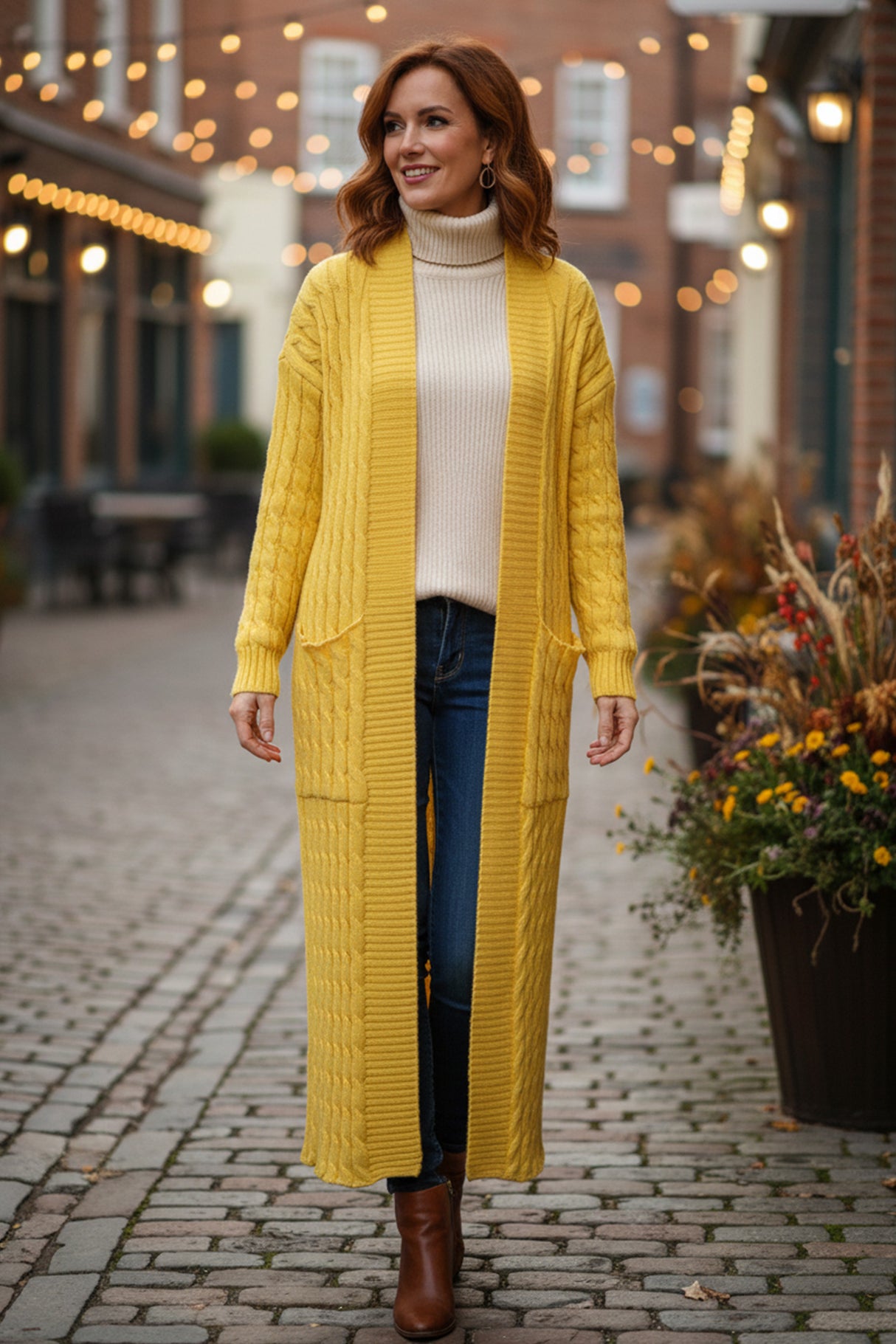 Pocketed Cable Knit Long Cardigan