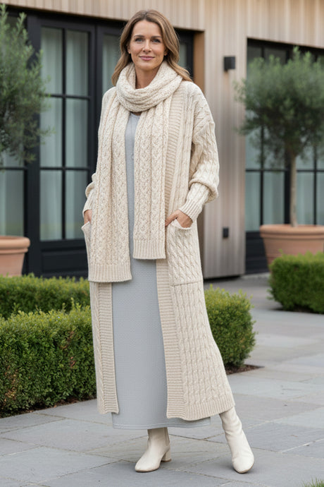 Pocketed Cable Knit Long Cardigan