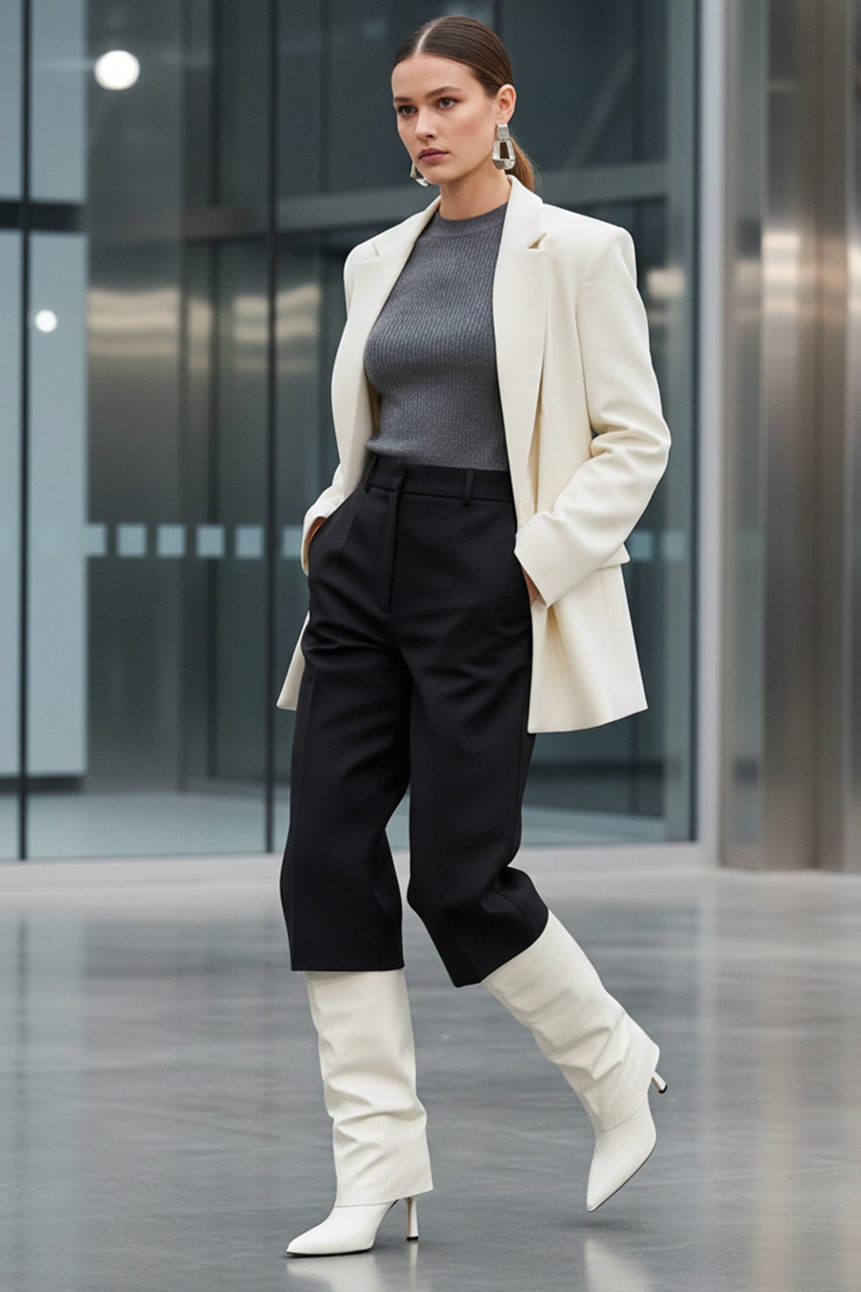 Pointed Toe Knee-High Trouser Boots
