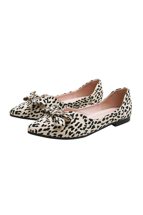 Pointed Toe Leopard Print Bow Flats