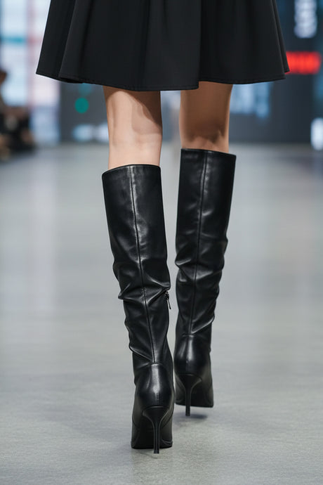 Pointed-Toe Stiletto Slouch Knee-High Boots