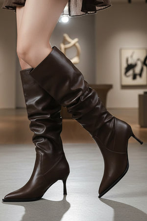 Pointed-Toe Stiletto Slouch Knee-High Boots