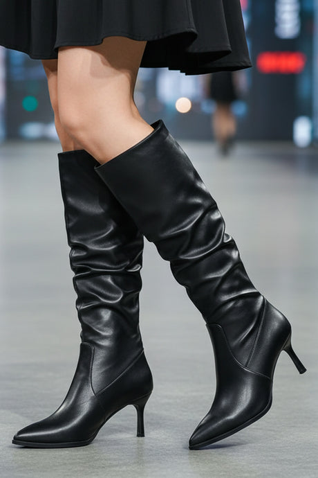Pointed-Toe Stiletto Slouch Knee-High Boots