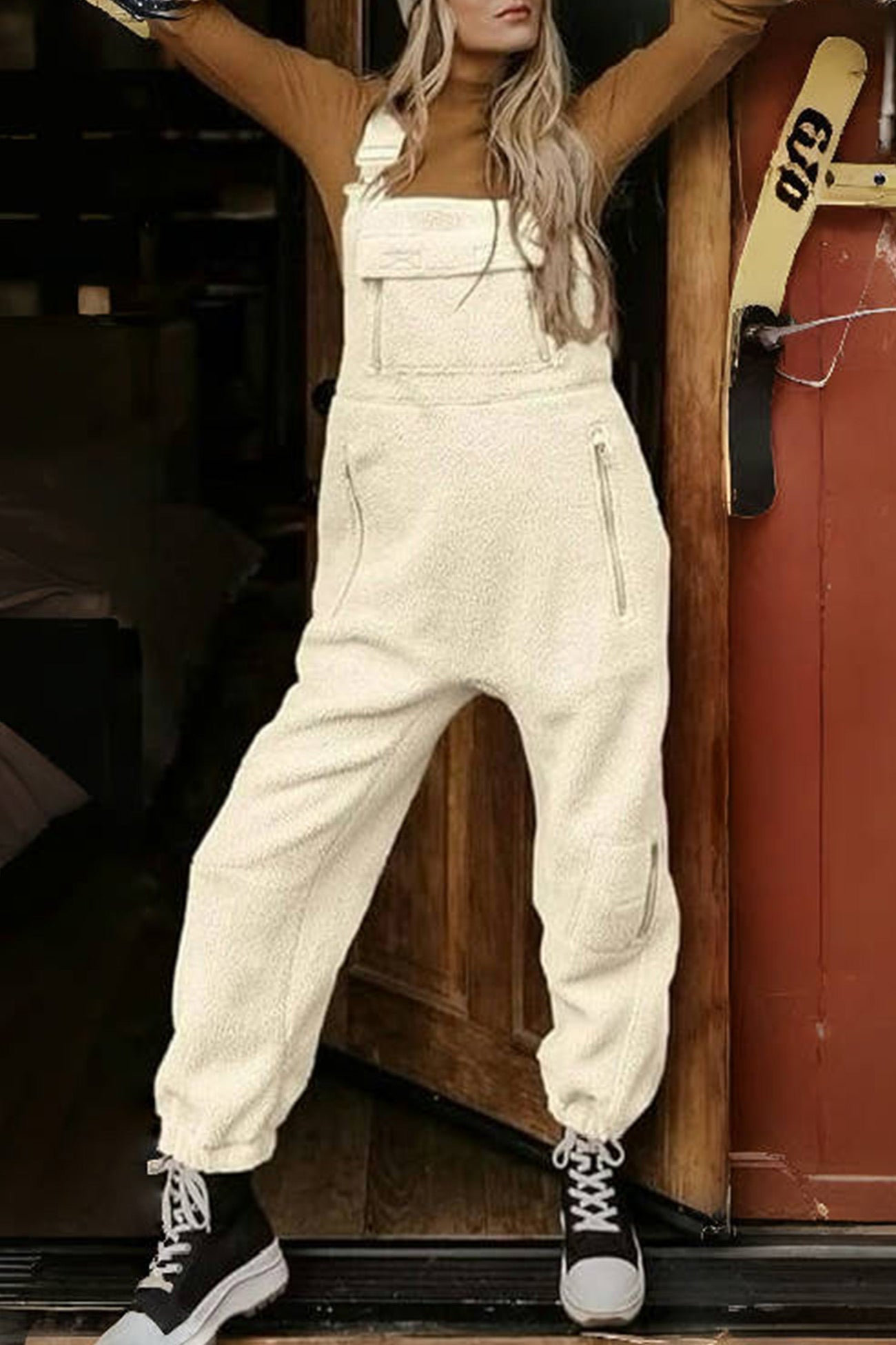 Arolora polar-fleece-sleeveless-baggy-overalls