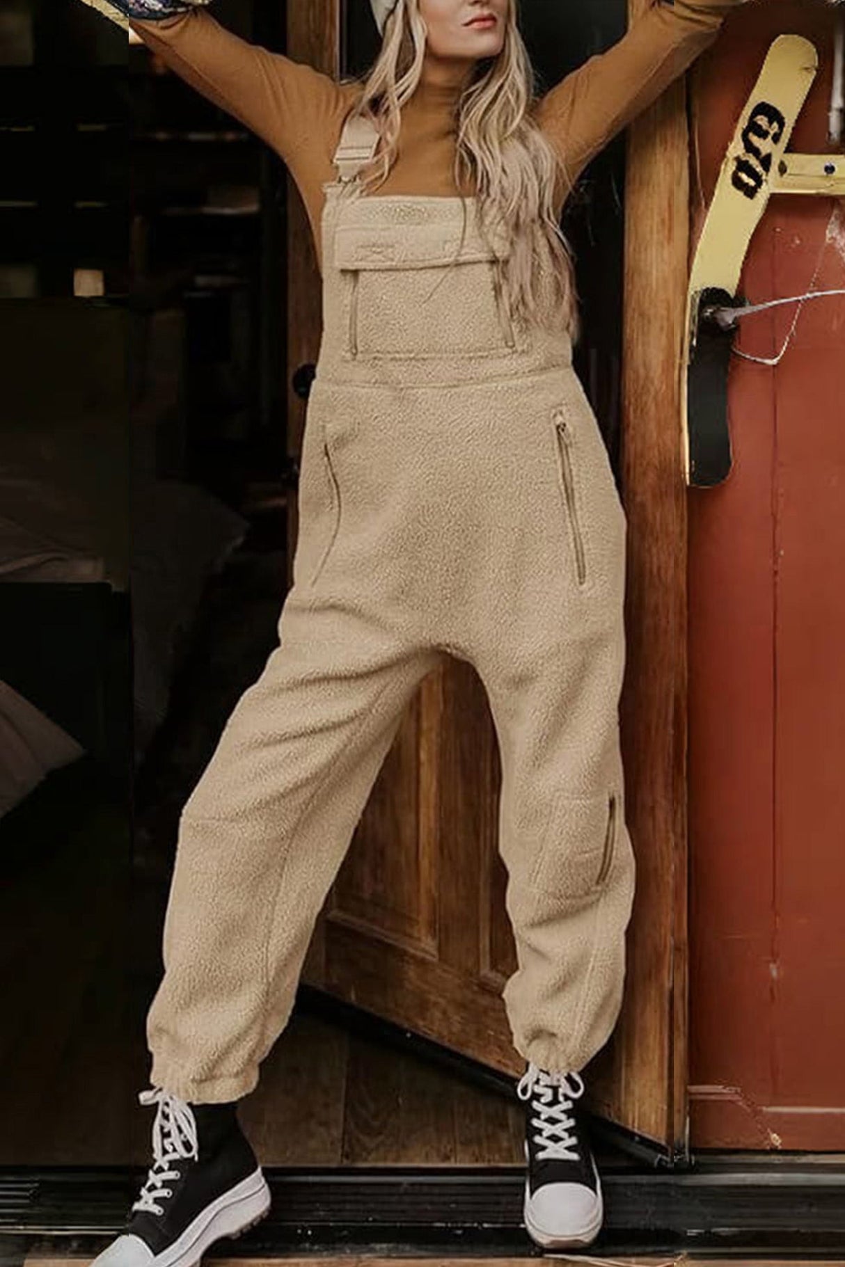 Arolora polar-fleece-sleeveless-baggy-overalls