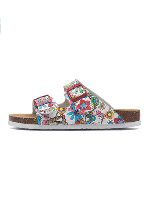 Printed Buckle Flat Sandals