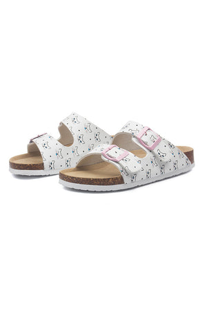 Printed Buckle Flat Sandals