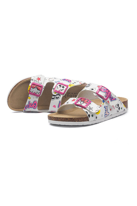 Printed Buckle Flat Sandals
