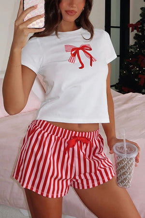 Arolora Printed Crew Neck T-shirt Shorts Set