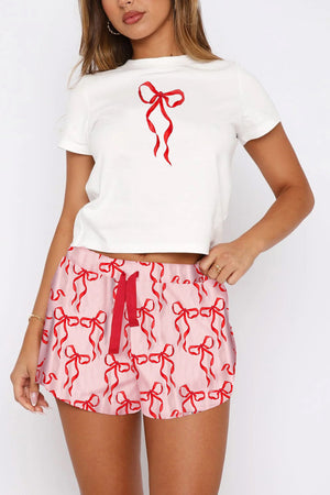 Arolora Printed Crew Neck T-shirt Shorts Set