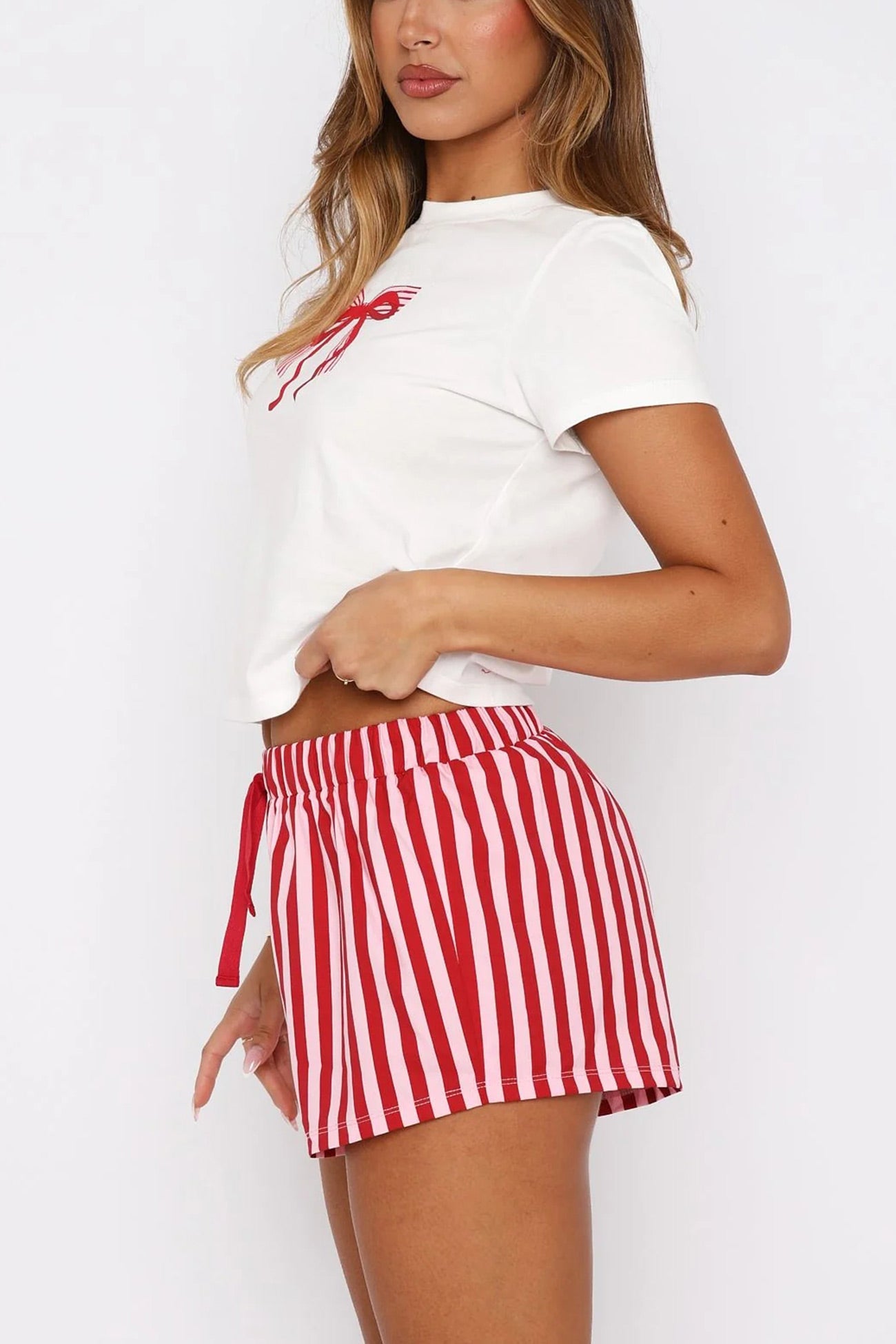 Arolora Printed Crew Neck T-shirt Shorts Set