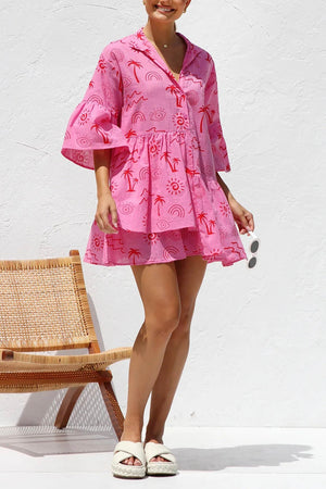 Arolora printed-flares-sleeve-ruched-mini-dress