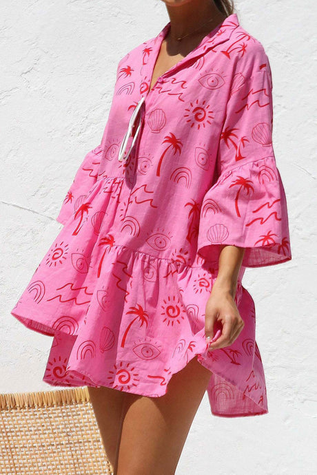 Arolora printed-flares-sleeve-ruched-mini-dress