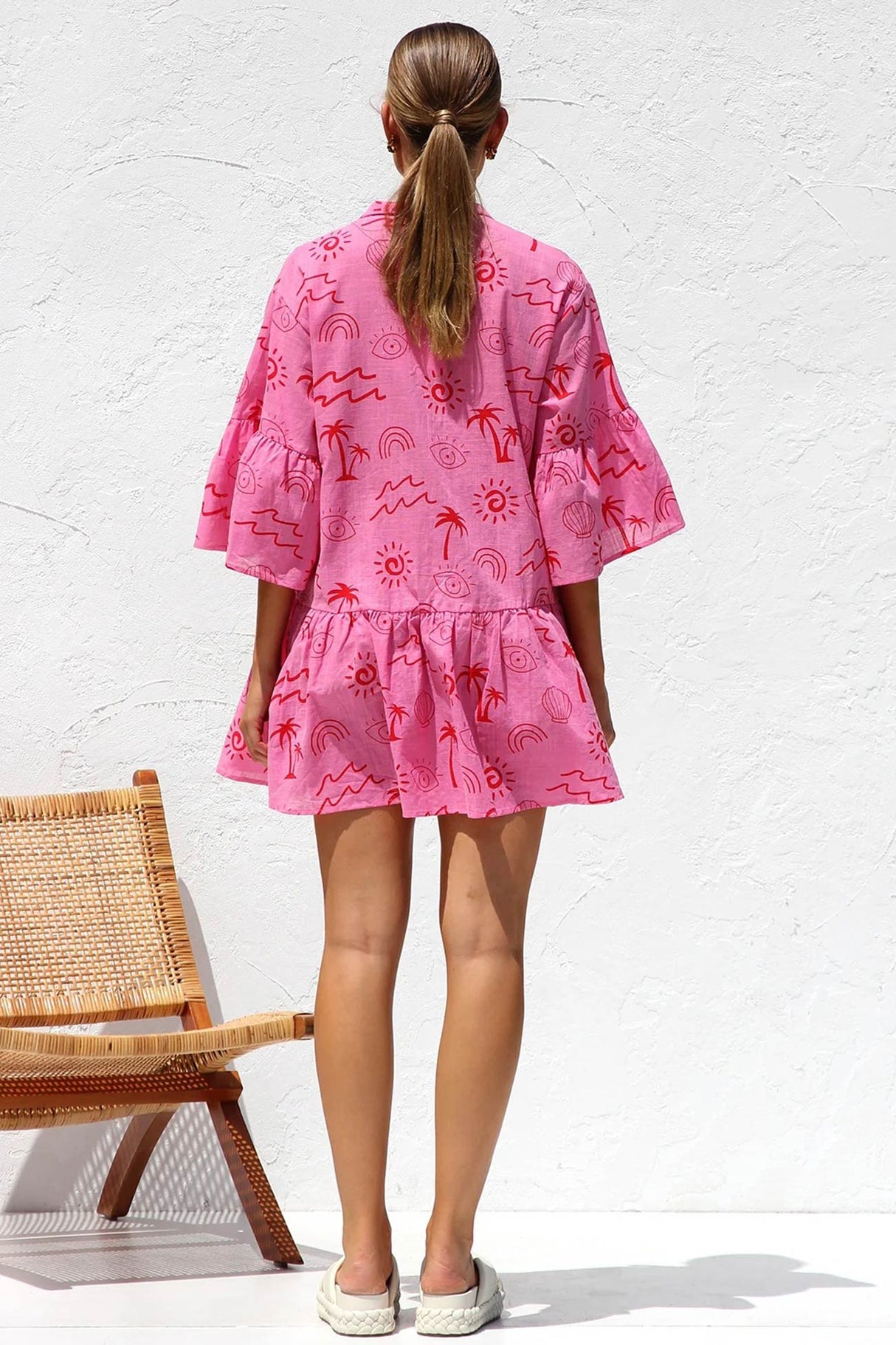Arolora printed-flares-sleeve-ruched-mini-dress