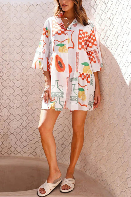 Arolora printed-flares-sleeve-ruched-mini-dress