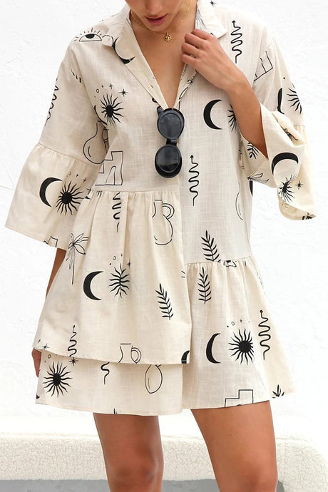 Arolora printed-flares-sleeve-ruched-mini-dress