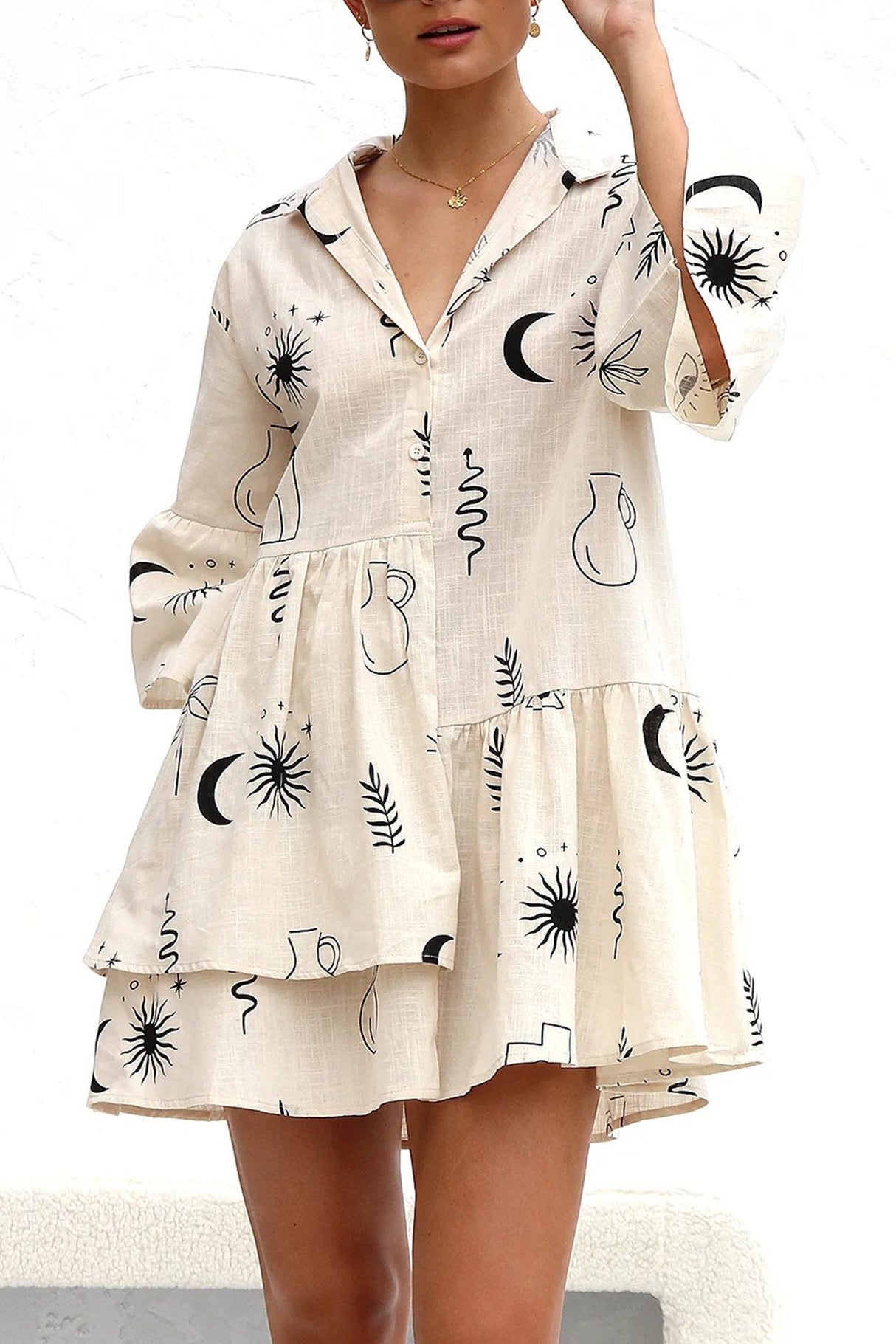 Arolora printed-flares-sleeve-ruched-mini-dress