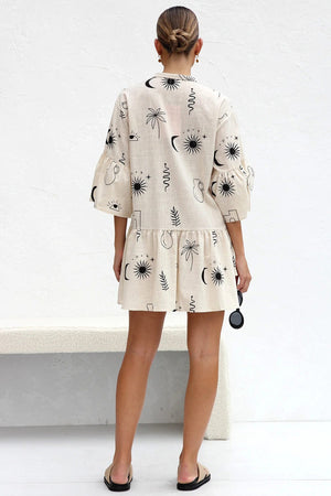 Arolora printed-flares-sleeve-ruched-mini-dress