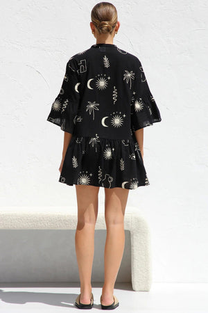Arolora printed-flares-sleeve-ruched-mini-dress