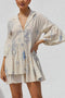 Arolora printed-flares-sleeve-ruched-mini-dress