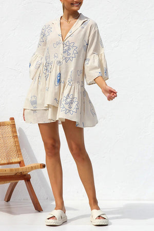 Arolora printed-flares-sleeve-ruched-mini-dress