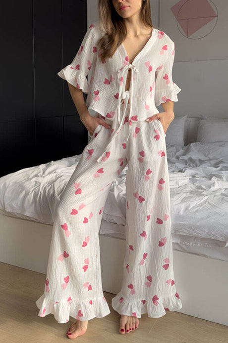Arolora Printed Ruffle Tie-up Shirt Cotton Suits