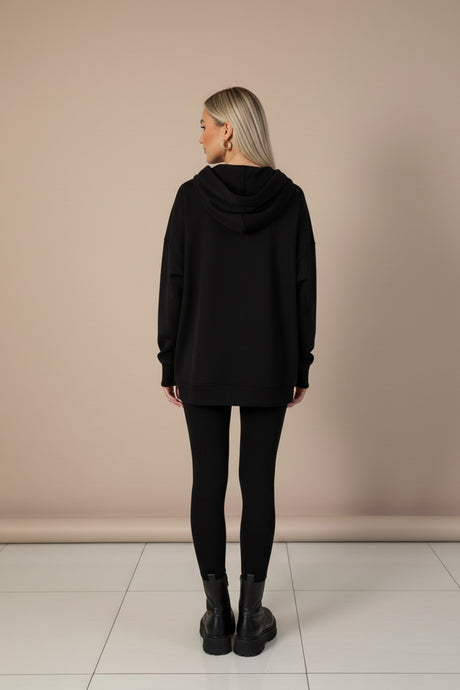 Printed Slit Hem Hoodie Legging Set