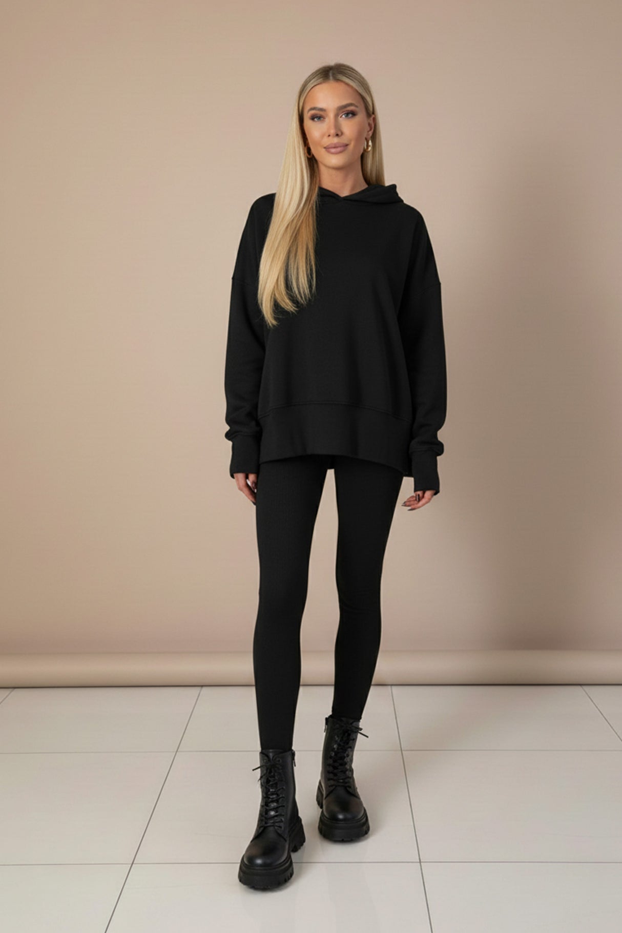 Printed Slit Hem Hoodie Legging Set