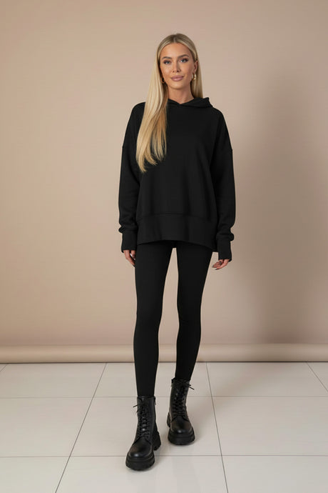 Printed Slit Hem Hoodie Legging Set