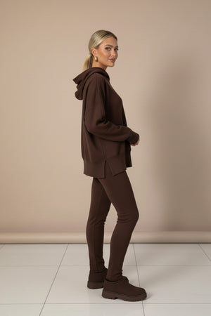 Printed Slit Hem Hoodie Legging Set