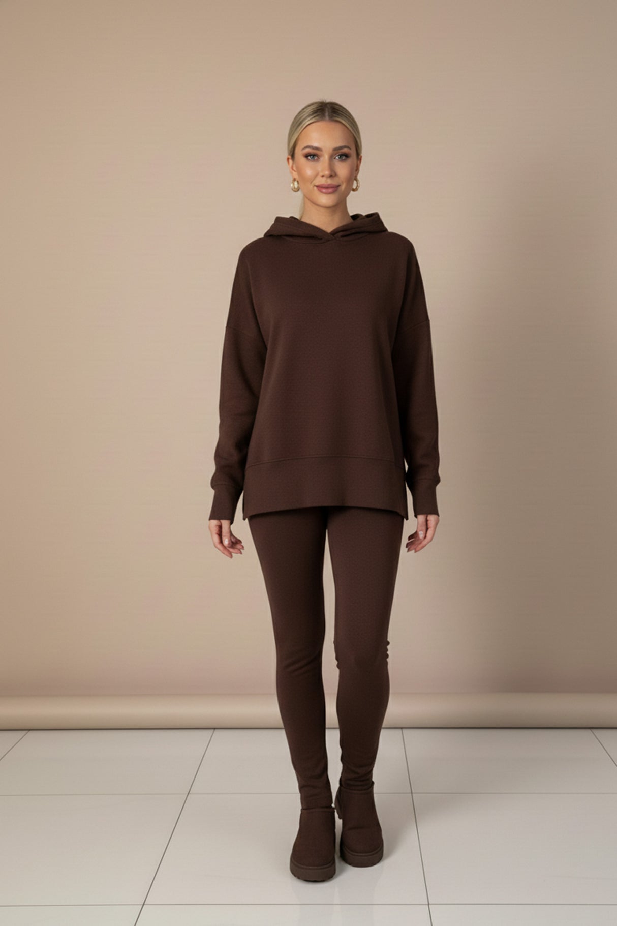 Printed Slit Hem Hoodie Legging Set