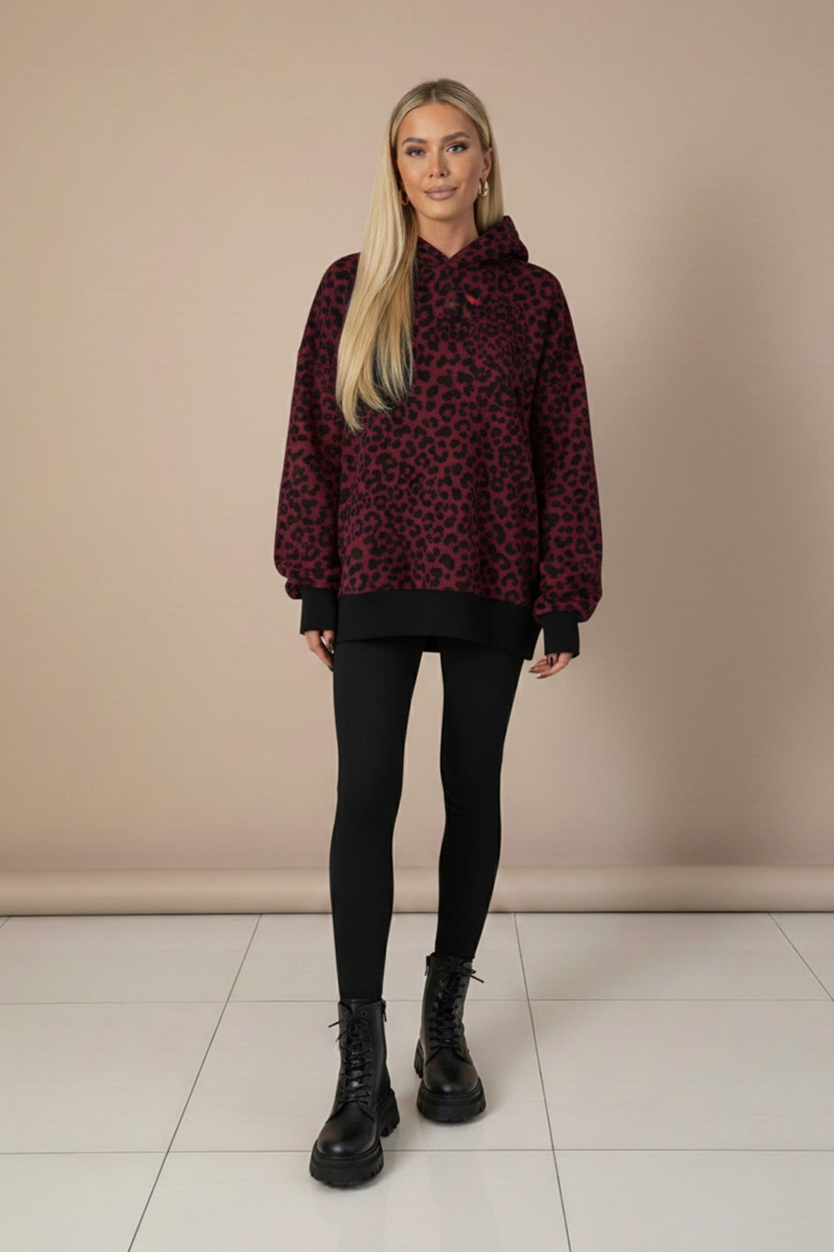 Printed Slit Hem Hoodie Legging Set